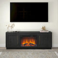 Grain noir / Gris anthracite / Blanc | Meuble TV de 172,7 cm avec cheminée électrique | Convient aux téléviseurs jusqu'à 75" | Assemblage à 2 personnes