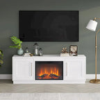 Grain noir / Gris anthracite / Blanc | Meuble TV de 172,7 cm avec cheminée électrique | Convient aux téléviseurs jusqu'à 75" | Assemblage à 2 personnes