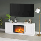 Grain noir / Gris anthracite / Blanc | Meuble TV de 172,7 cm avec cheminée électrique | Convient aux téléviseurs jusqu'à 75" | Assemblage à 2 personnes