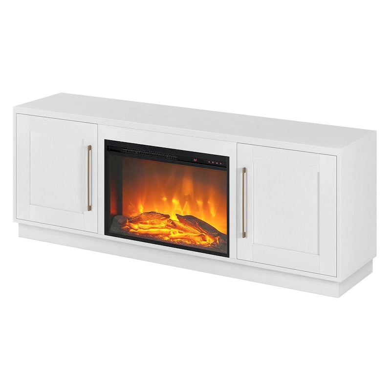 Grain noir / Gris anthracite / Blanc | Meuble TV de 172,7 cm avec cheminée électrique | Convient aux téléviseurs jusqu'à 75" | Assemblage à 2 personnes
