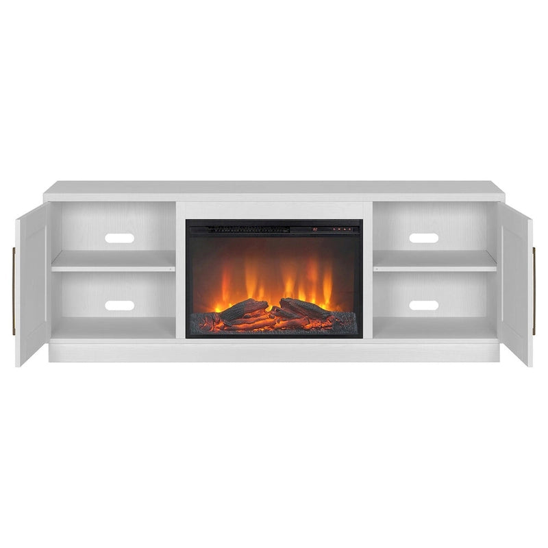 Grain noir / Gris anthracite / Blanc | Meuble TV de 172,7 cm avec cheminée électrique | Convient aux téléviseurs jusqu'à 75" | Assemblage à 2 personnes