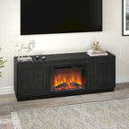 Grain noir / Gris anthracite / Blanc | Meuble TV de 172,7 cm avec cheminée électrique | Convient aux téléviseurs jusqu'à 75" | Assemblage à 2 personnes