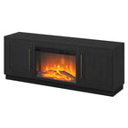 Grain noir / Gris anthracite / Blanc | Meuble TV de 172,7 cm avec cheminée électrique | Convient aux téléviseurs jusqu'à 75" | Assemblage à 2 personnes