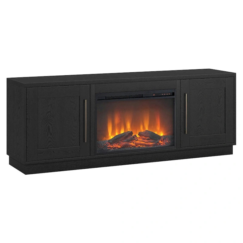 Grain noir / Gris anthracite / Blanc | Meuble TV de 172,7 cm avec cheminée électrique | Convient aux téléviseurs jusqu'à 75" | Assemblage à 2 personnes