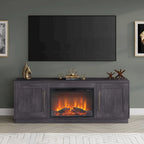 Grain noir / Gris anthracite / Blanc | Meuble TV de 172,7 cm avec cheminée électrique | Convient aux téléviseurs jusqu'à 75" | Assemblage à 2 personnes