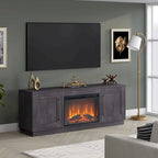 Grain noir / Gris anthracite / Blanc | Meuble TV de 172,7 cm avec cheminée électrique | Convient aux téléviseurs jusqu'à 75" | Assemblage à 2 personnes