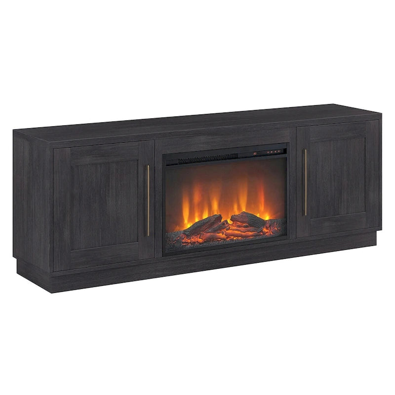 Grain noir / Gris anthracite / Blanc | Meuble TV de 172,7 cm avec cheminée électrique | Convient aux téléviseurs jusqu'à 75" | Assemblage à 2 personnes