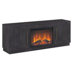 Grain noir / Gris anthracite / Blanc | Meuble TV de 172,7 cm avec cheminée électrique | Convient aux téléviseurs jusqu'à 75" | Assemblage à 2 personnes
