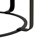 Table basse ronde naturelle et noire, plateau en bois sculpté, piètement en métal à 6 pieds