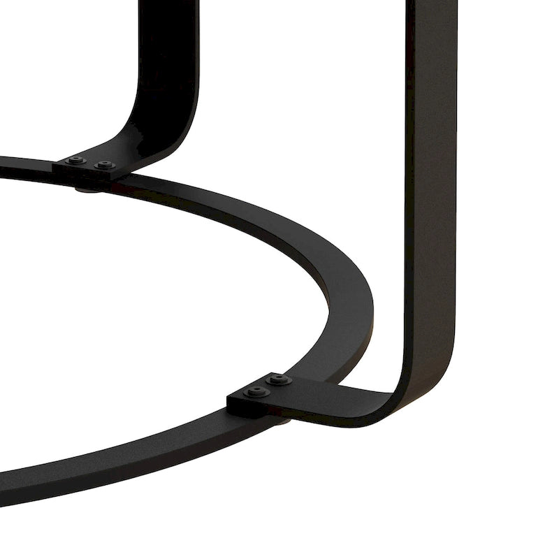 Table basse ronde naturelle et noire, plateau en bois sculpté, piètement en métal à 6 pieds
