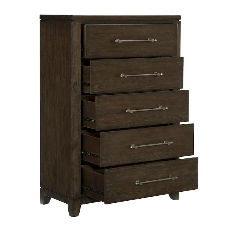Ensemble de chambre moderne 3 pièces marron foncé (lit + table de chevet + commode) – Grand lit / Très grand lit, 2 personnes