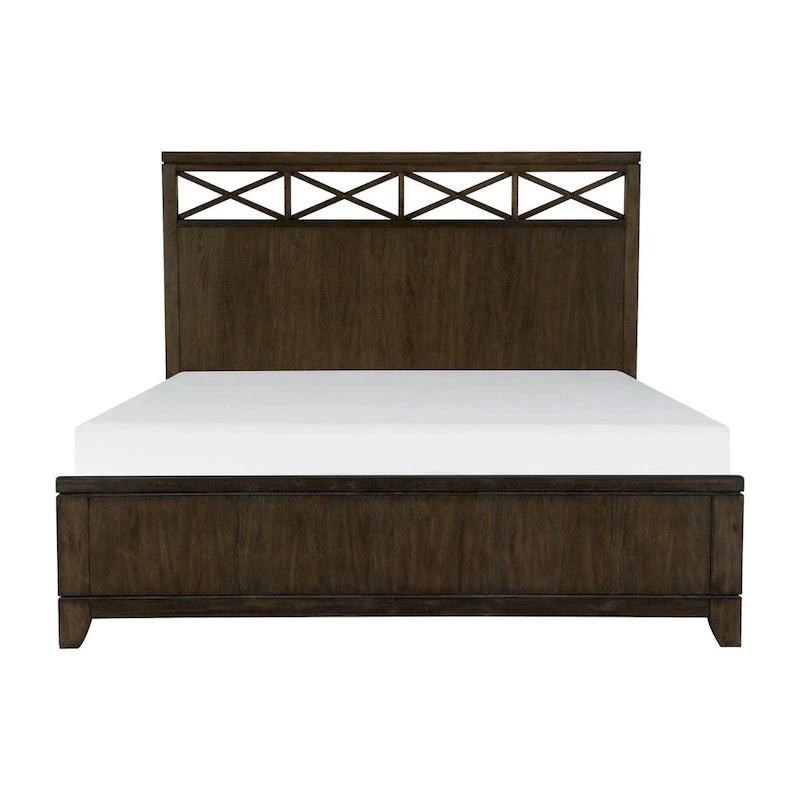 Ensemble de chambre moderne 3 pièces marron foncé (lit + table de chevet + commode) – Grand lit / Très grand lit, 2 personnes