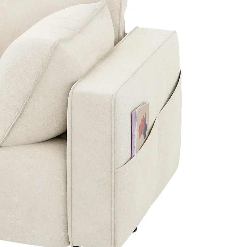 Causeuse capitonnée en velours beige/vert avec pochette latérale, 2 places