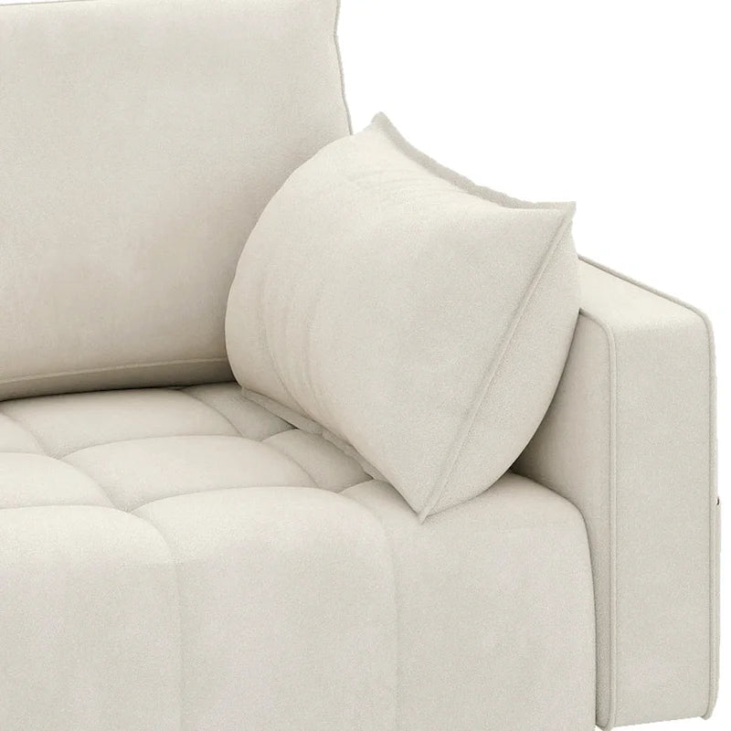 Causeuse capitonnée en velours beige/vert avec pochette latérale, 2 places