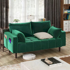 Causeuse capitonnée en velours beige/vert avec pochette latérale, 2 places