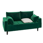 Causeuse capitonnée en velours beige/vert avec pochette latérale, 2 places