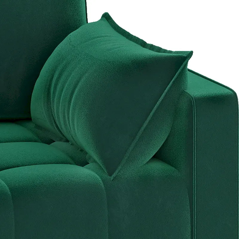 Causeuse capitonnée en velours beige/vert avec pochette latérale, 2 places