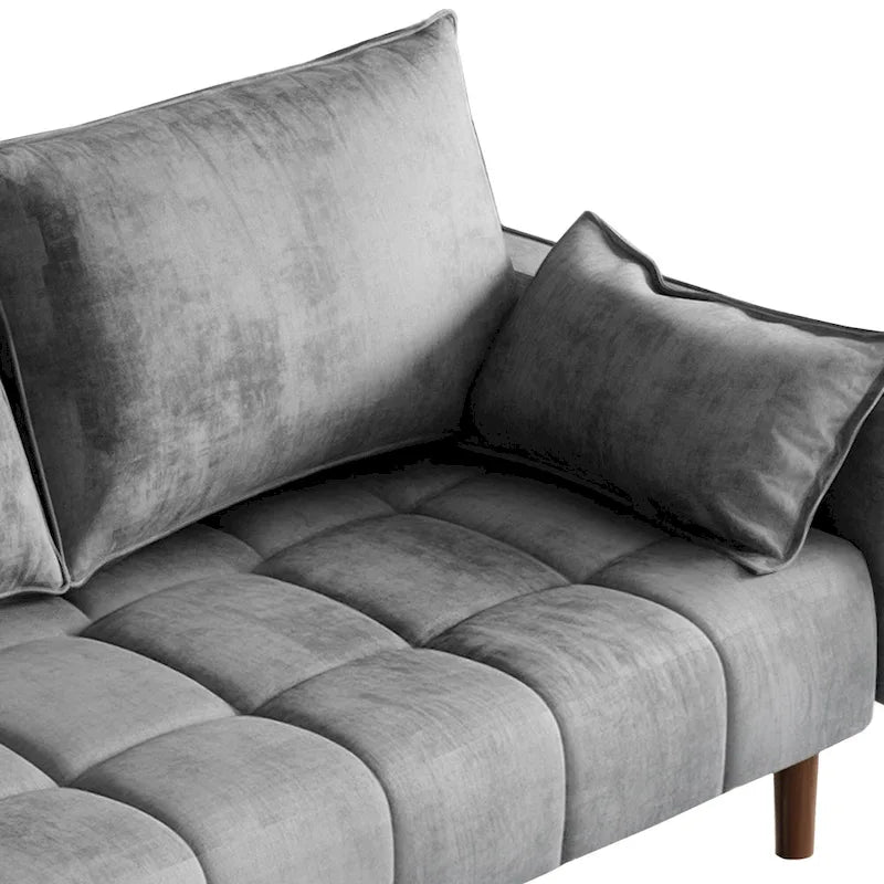 Causeuse capitonnée en velours beige/vert avec pochette latérale, 2 places