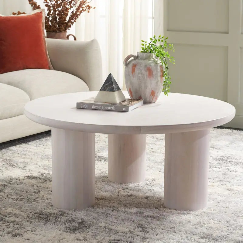 Table basse ronde – trépied à 3 pieds | Blanc délavé, noir, marron, bordeaux