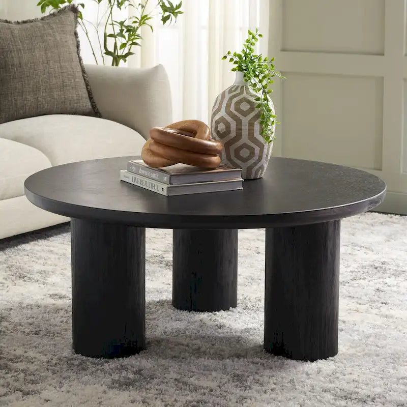 Table basse ronde – trépied à 3 pieds | Blanc délavé, noir, marron, bordeaux
