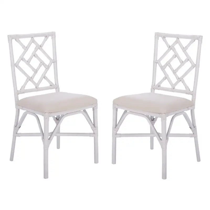 Fauteuil d'appoint en rotin noir/blanc et blanc avec coussin, lot de 2