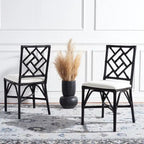 Fauteuil d'appoint en rotin noir/blanc et blanc avec coussin, lot de 2