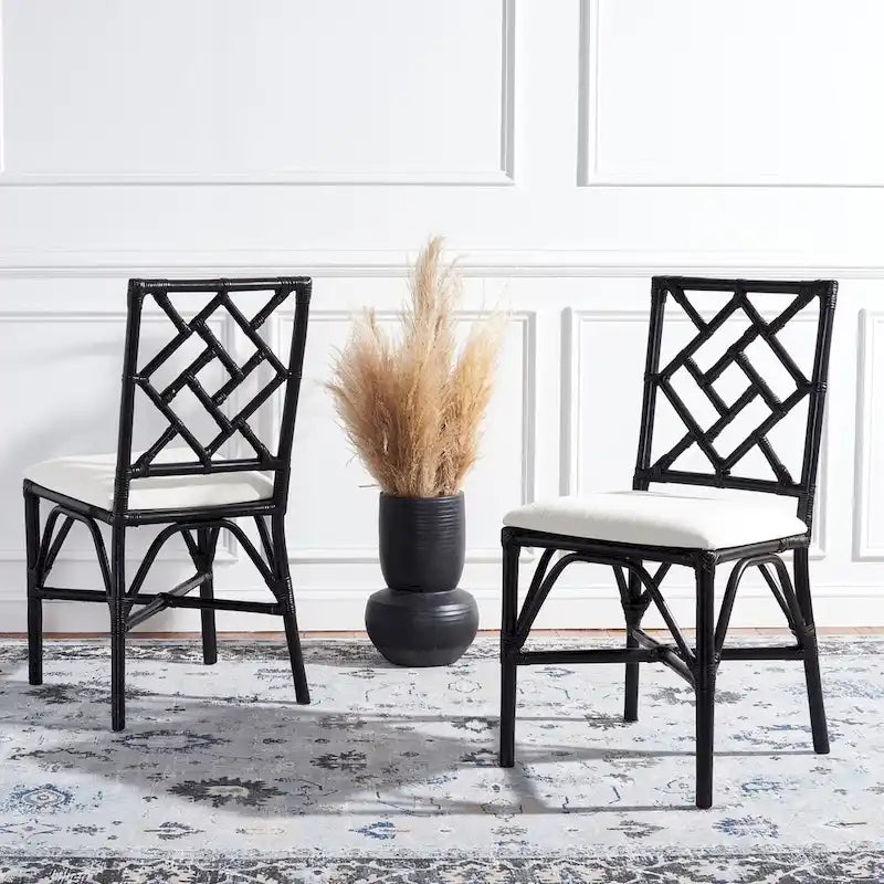 Fauteuil d'appoint en rotin noir/blanc et blanc avec coussin, lot de 2