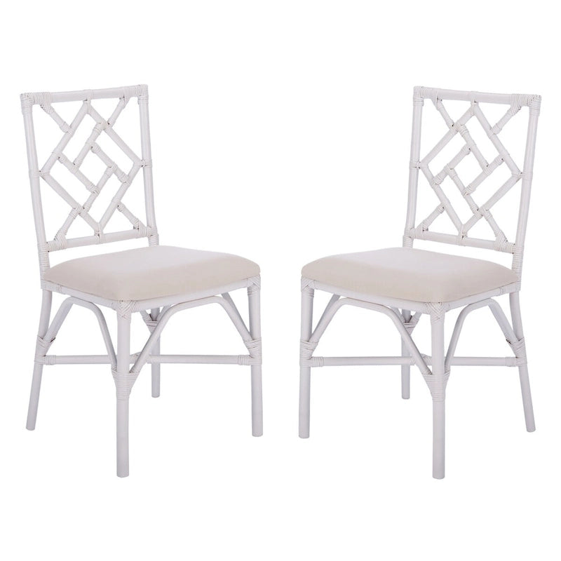 Fauteuil d'appoint en rotin noir/blanc et blanc avec coussin, lot de 2