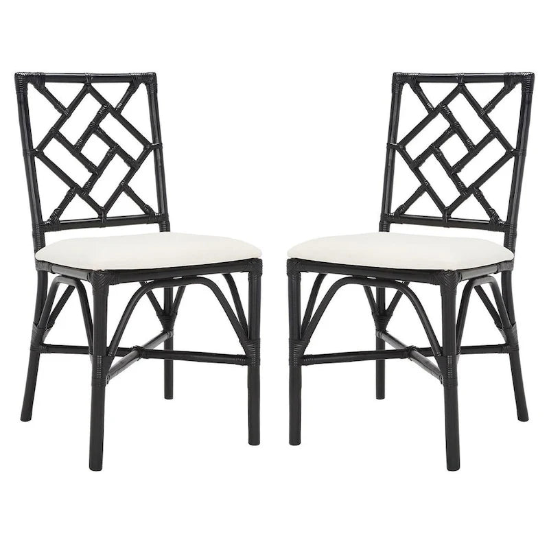 Fauteuil d'appoint en rotin noir/blanc et blanc avec coussin, lot de 2