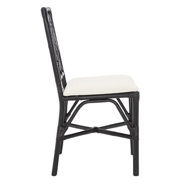 Fauteuil d'appoint en rotin noir/blanc et blanc avec coussin, lot de 2