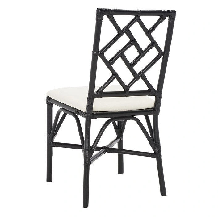 Fauteuil d'appoint en rotin noir/blanc et blanc avec coussin, lot de 2